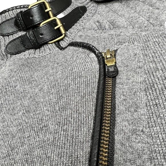 ANN TAYLOR Full Zip Buckle Collar Grey Wool Knit Moto Sweater Size S - Picture 7 of 16